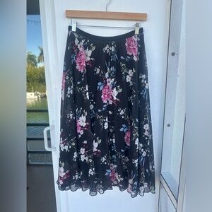 White House Black Market Black Floral A-Line Skirt